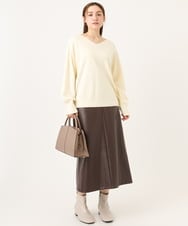 OLFLA03054 eur3(エウルキューブ) 【大きいサイズ/新色追加】Vネックパフスリーブニット アイボリー(80)