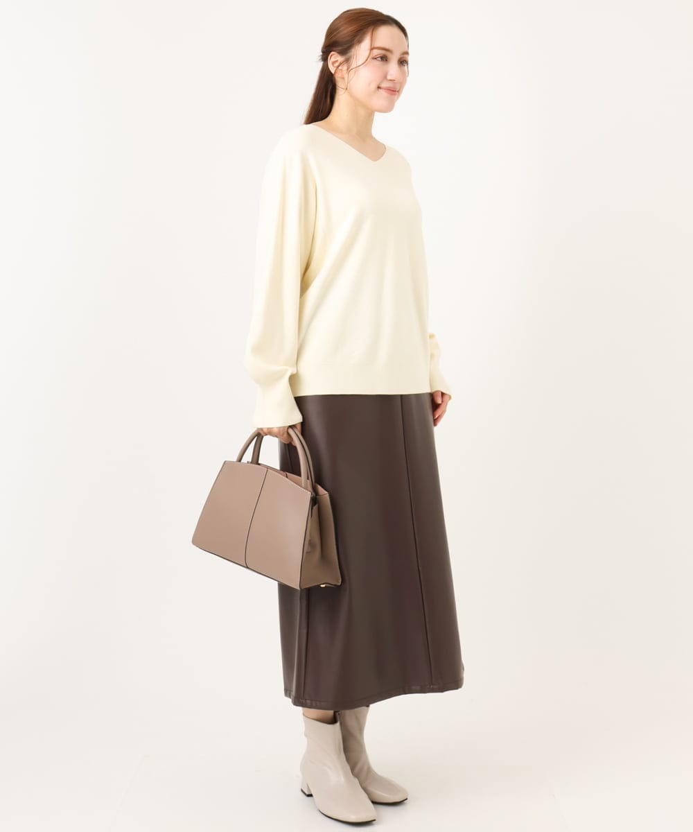 OLFLA03054 eur3(エウルキューブ) 【大きいサイズ/新色追加】Vネックパフスリーブニット アイボリー(80)