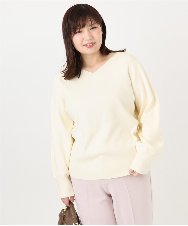 OLFLA03054 eur3(エウルキューブ) 【大きいサイズ/新色追加】Vネックパフスリーブニット アイボリー(80)