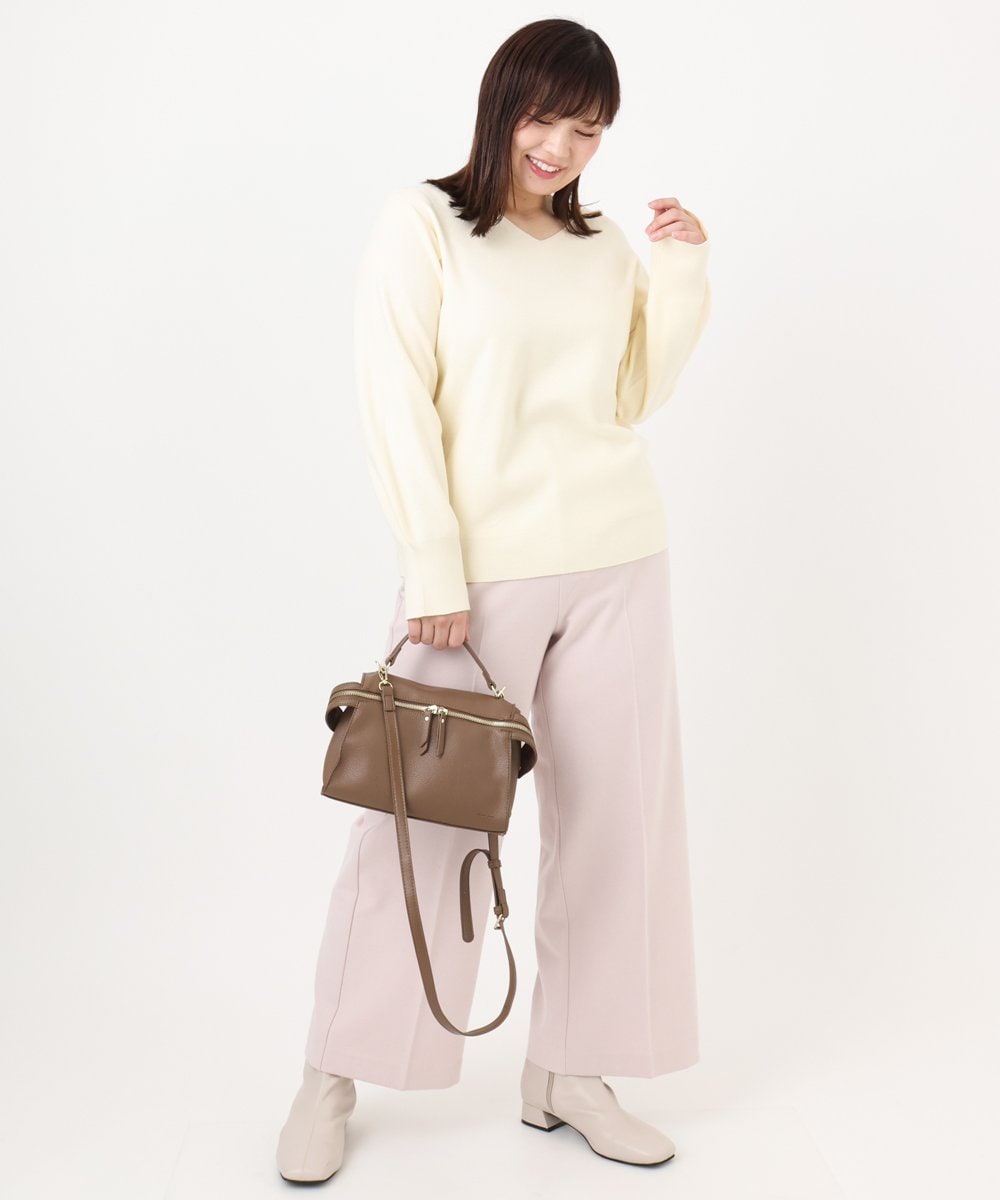 OLFLA03054 eur3(エウルキューブ) 【大きいサイズ/新色追加】Vネックパフスリーブニット アイボリー(80)