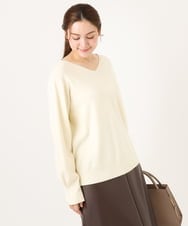 OLFLA03054 eur3(エウルキューブ) 【大きいサイズ/新色追加】Vネックパフスリーブニット アイボリー(80)