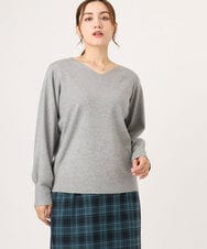OLFLA03054 eur3(エウルキューブ) 【WEB先行販売】【大きいサイズ】Vネックパフスリーブニット グレー(92)