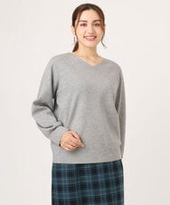 OLFLA03054 eur3(エウルキューブ) 【WEB先行販売】【大きいサイズ】Vネックパフスリーブニット グレー(92)
