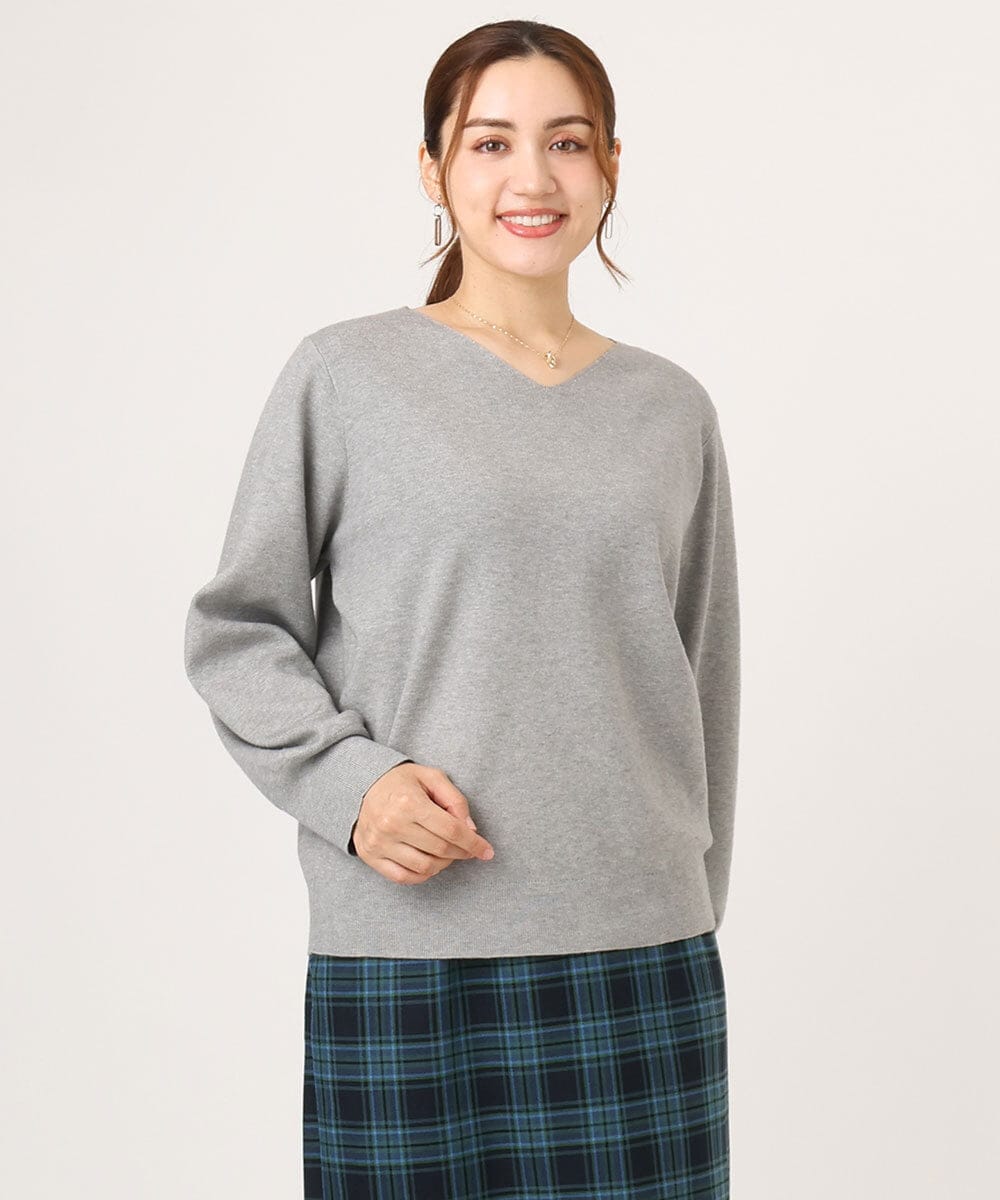 OLFLA03054 eur3(エウルキューブ) 【WEB先行販売】【大きいサイズ】Vネックパフスリーブニット グレー(92)