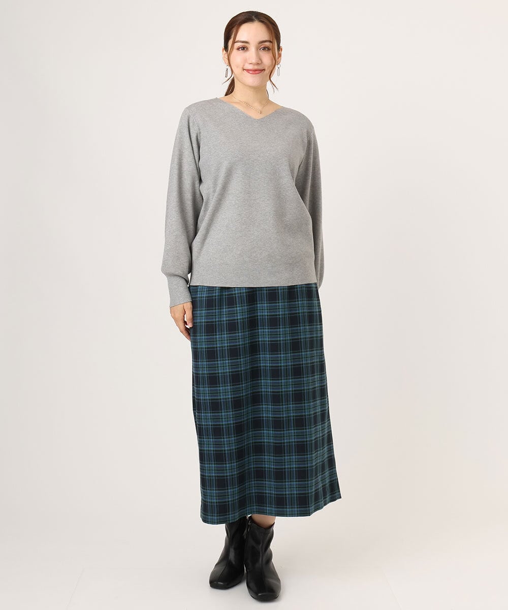 OLFLA03054 eur3(エウルキューブ) 【WEB先行販売】【大きいサイズ】Vネックパフスリーブニット グレー(92)