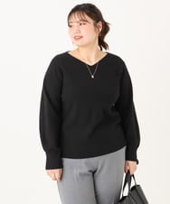 OLFLA03054 eur3(エウルキューブ) 【WEB先行販売】【大きいサイズ】Vネックパフスリーブニット ブラック(94)