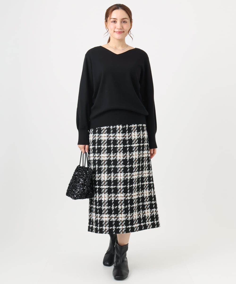 OLFLA03054 eur3(エウルキューブ) 【大きいサイズ/新色追加】Vネックパフスリーブニット ブラック(94)