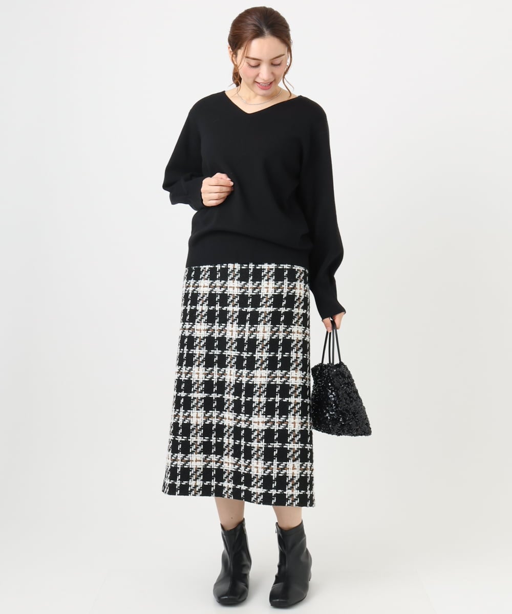 OLFLA03054 eur3(エウルキューブ) 【大きいサイズ/新色追加】Vネックパフスリーブニット ブラック(94)