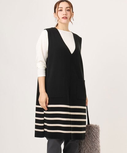 OLFLA06089 eur3 【大きいサイズ】Vネックロングニットベスト