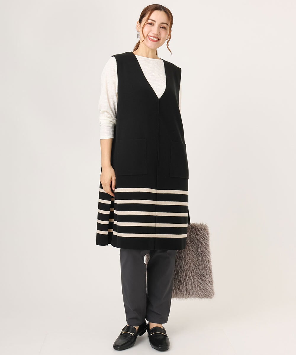 OLFLA06089 eur3(エウルキューブ) 【大きいサイズ】Vネックロングニットベスト ベージュ(82)
