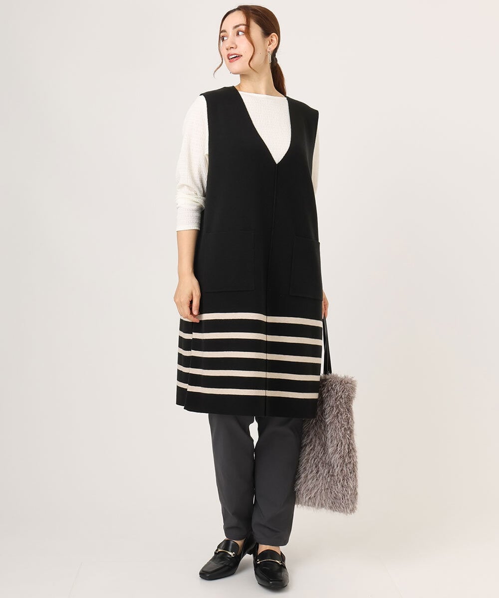 OLFLA06089 eur3(エウルキューブ) 【大きいサイズ】Vネックロングニットベスト ベージュ(82)