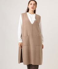 OLFLA06089 eur3(エウルキューブ) 【大きいサイズ】Vネックロングニットベスト グレージュ(89)