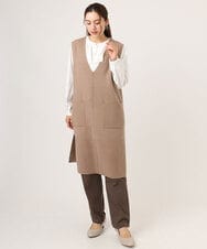 OLFLA06089 eur3(エウルキューブ) 【大きいサイズ】Vネックロングニットベスト グレージュ(89)