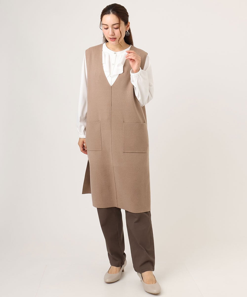OLFLA06089 eur3(エウルキューブ) 【大きいサイズ】Vネックロングニットベスト グレージュ(89)