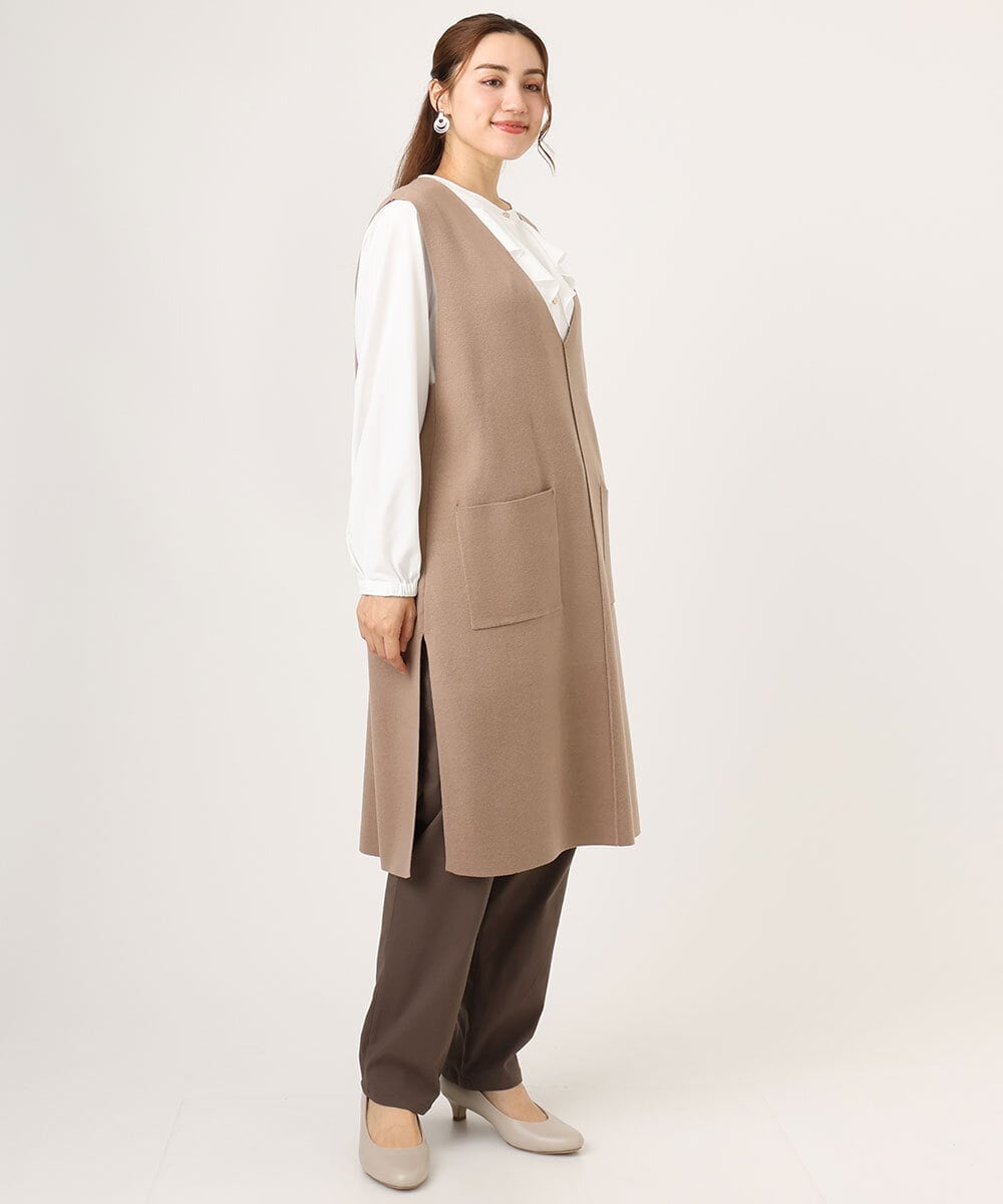 OLFLA06089 eur3(エウルキューブ) 【大きいサイズ】Vネックロングニットベスト グレージュ(89)
