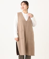 OLFLA06089 eur3(エウルキューブ) 【大きいサイズ】Vネックロングニットベスト グレージュ(89)
