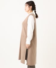 OLFLA06089 eur3(エウルキューブ) 【大きいサイズ】Vネックロングニットベスト グレージュ(89)