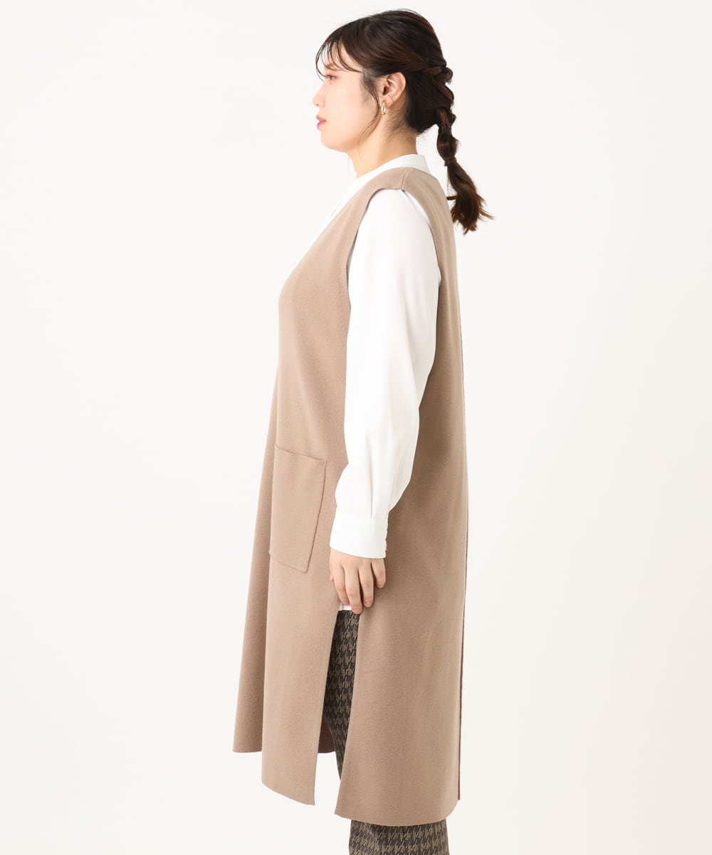 OLFLA06089 eur3(エウルキューブ) 【大きいサイズ】Vネックロングニットベスト グレージュ(89)