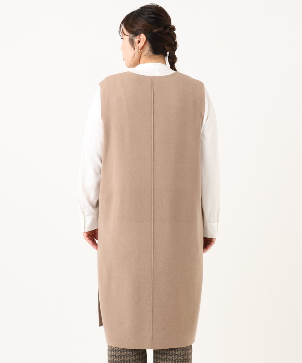 OLFLA06089 eur3(エウルキューブ) 【大きいサイズ】Vネックロングニットベスト グレージュ(89)