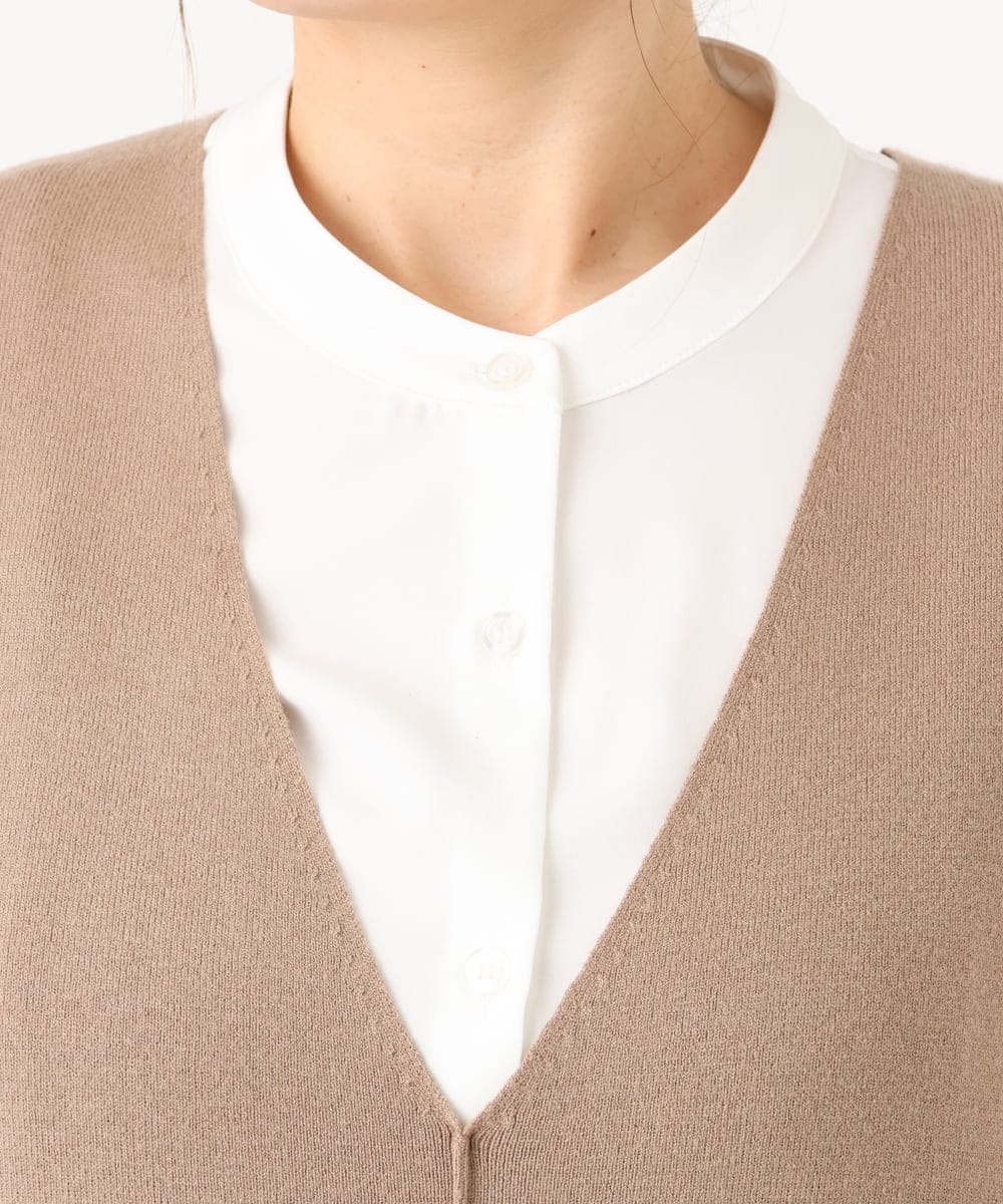 OLFLA06089 eur3(エウルキューブ) 【大きいサイズ】Vネックロングニットベスト グレージュ(89)