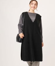 OLFLA06089 eur3(エウルキューブ) 【大きいサイズ】Vネックロングニットベスト ブラック(94)