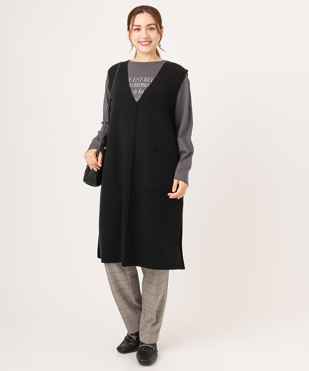 OLFLA06089 eur3(エウルキューブ) 【大きいサイズ】Vネックロングニットベスト ブラック(94)