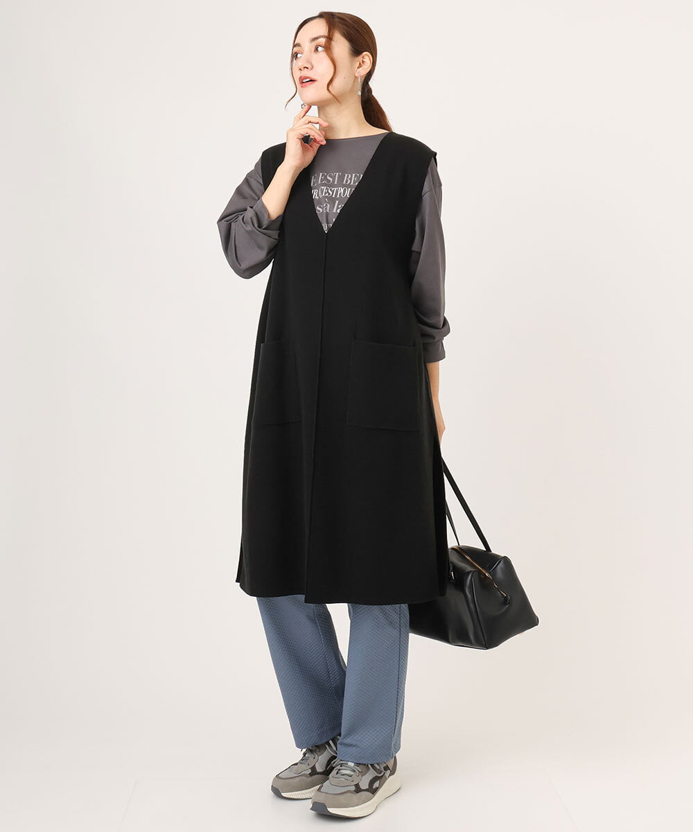 OLFLA06089 eur3(エウルキューブ) 【大きいサイズ】Vネックロングニットベスト ブラック(94)
