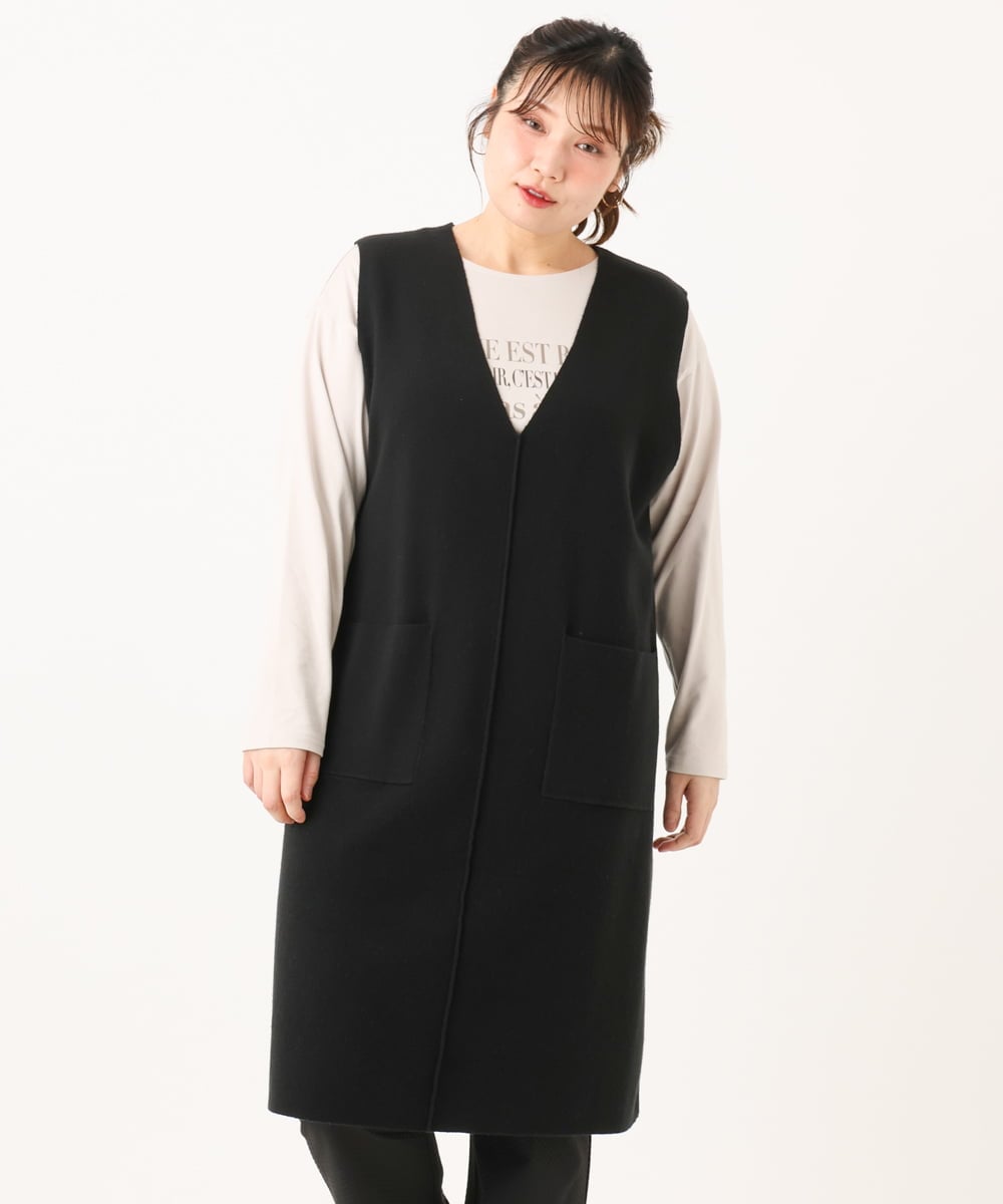 OLFLA06089 eur3(エウルキューブ) 【大きいサイズ】Vネックロングニットベスト ブラック(94)