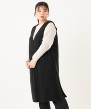 OLFLA06089 eur3(エウルキューブ) 【大きいサイズ】Vネックロングニットベスト ブラック(94)