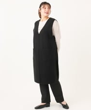 OLFLA06089 eur3(エウルキューブ) 【大きいサイズ】Vネックロングニットベスト ブラック(94)