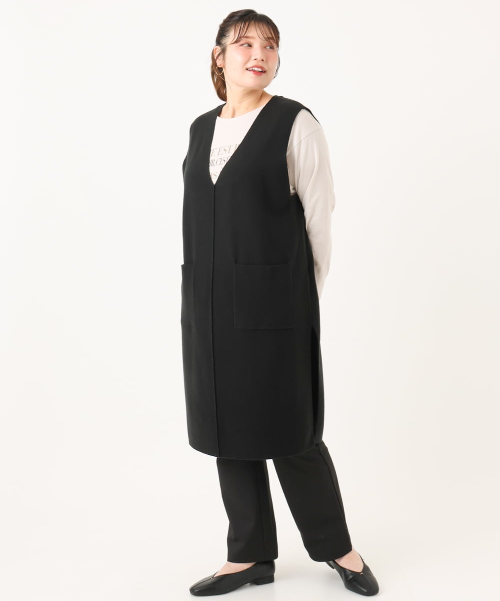 OLFLA06089 eur3(エウルキューブ) 【大きいサイズ】Vネックロングニットベスト ブラック(94)
