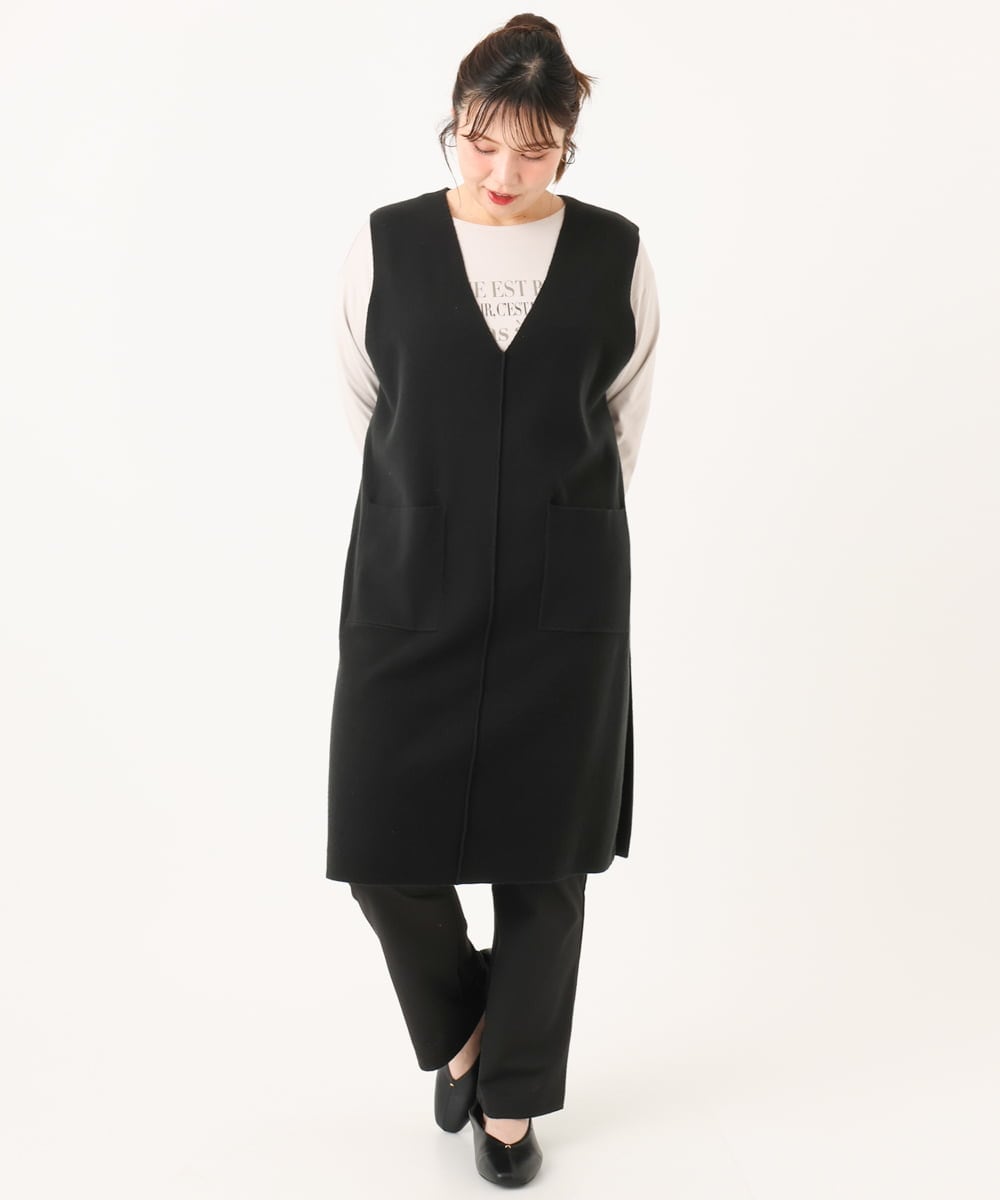 OLFLA06089 eur3(エウルキューブ) 【大きいサイズ】Vネックロングニットベスト ブラック(94)