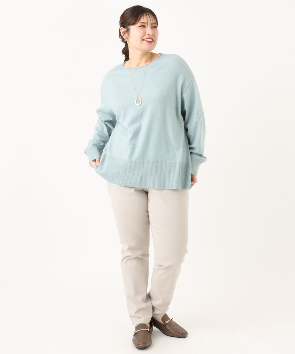 OLFLA07079 eur3(エウルキューブ) 【大きいサイズ】ボクシーシルエットニット ライトグリーン(30)