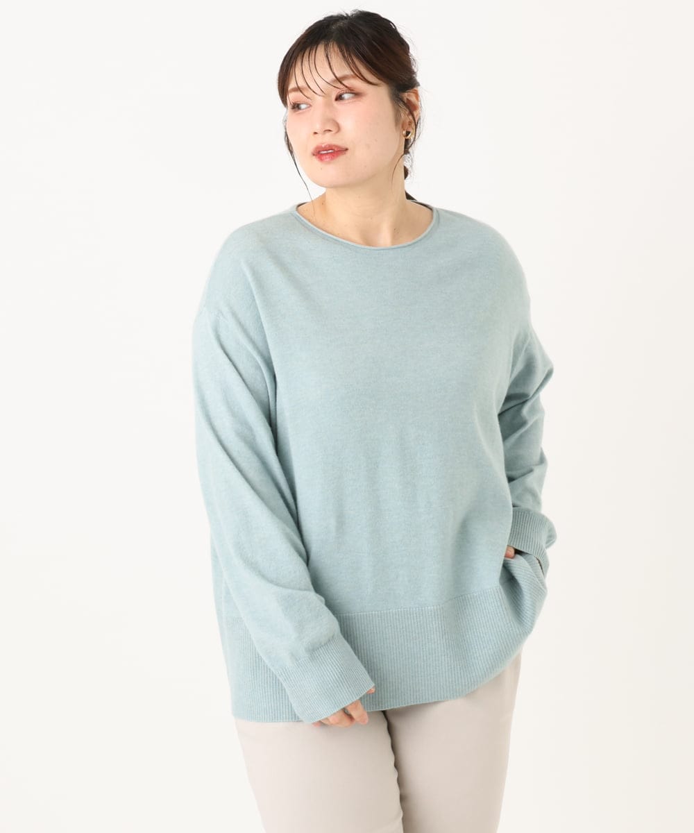 OLFLA07079 eur3(エウルキューブ) 【大きいサイズ】ボクシーシルエットニット ライトグリーン(30)