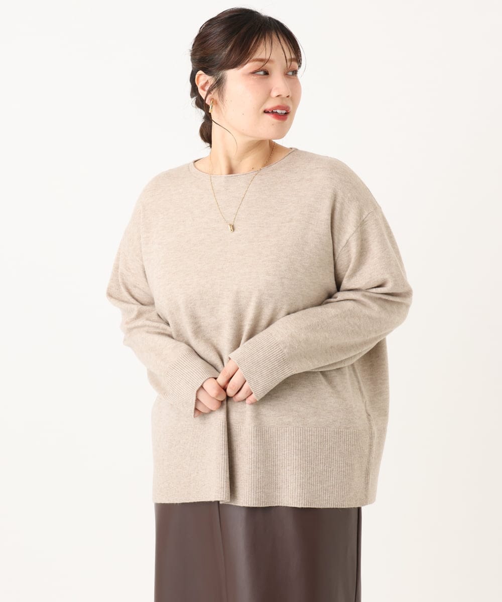 OLFLA07079 eur3(エウルキューブ) 【大きいサイズ】ボクシーシルエットニット ベージュ(82)（WEB限定カラー）