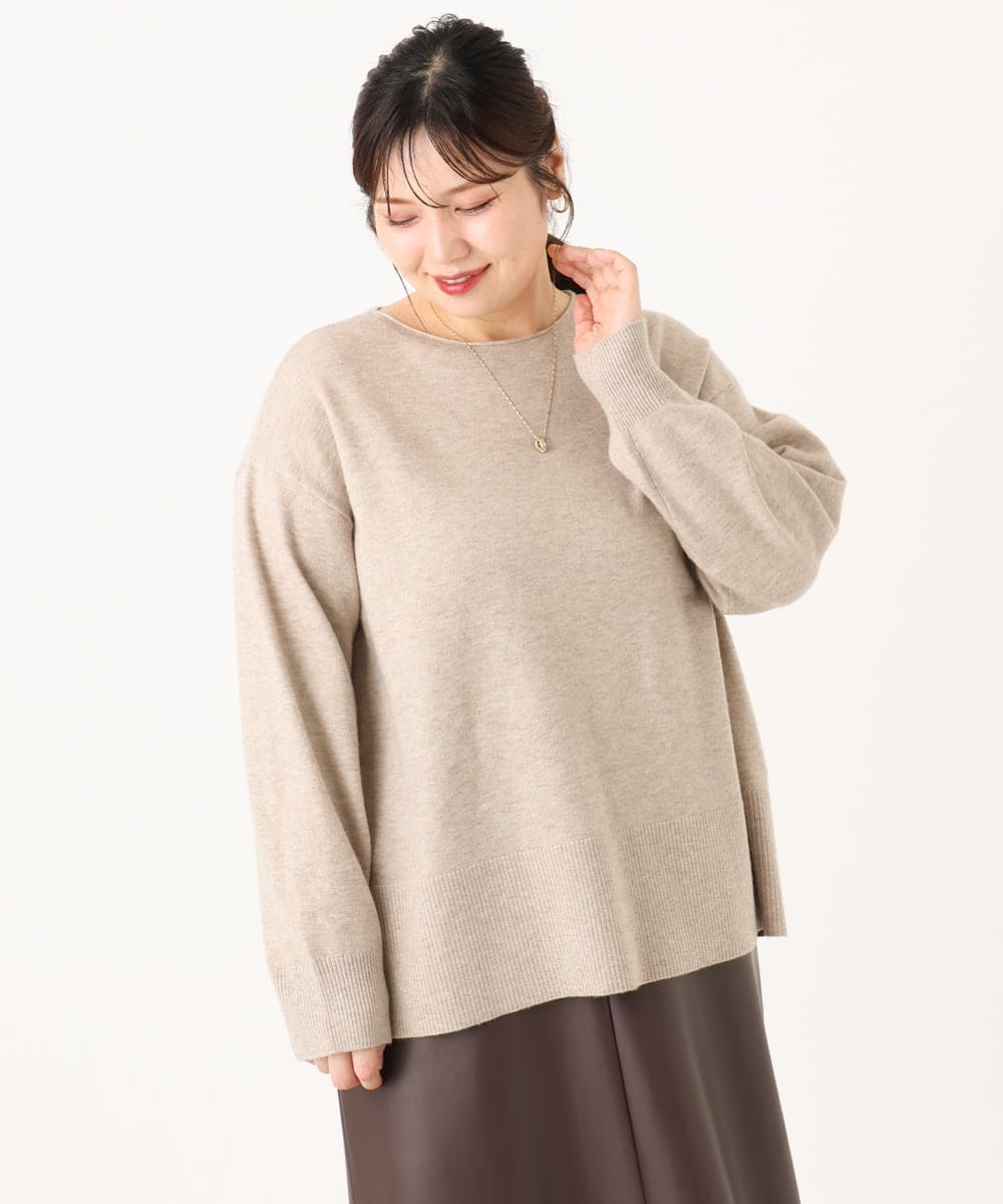 OLFLA07079 eur3(エウルキューブ) 【大きいサイズ】ボクシーシルエットニット ベージュ(82)（WEB限定カラー）