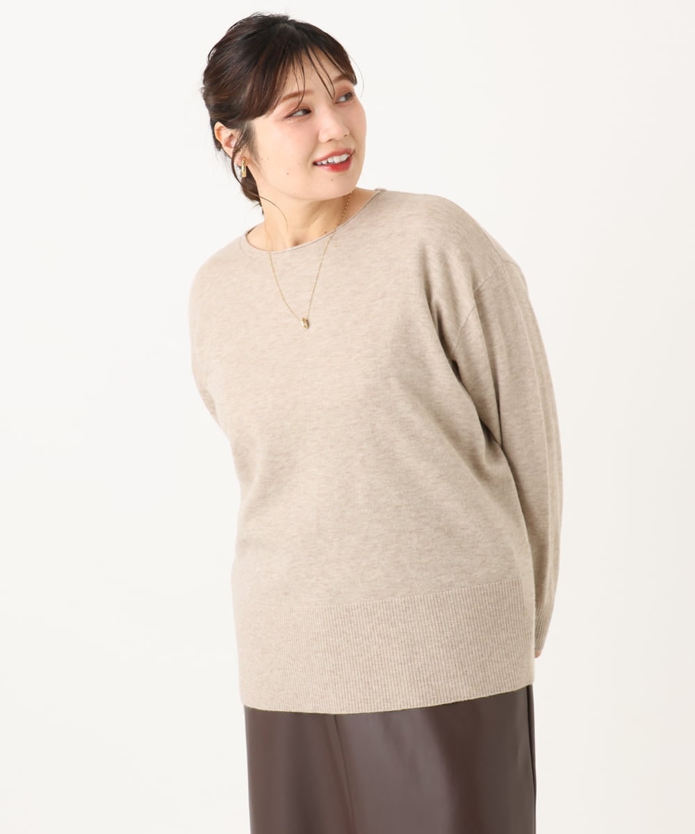 OLFLA07079 eur3(エウルキューブ) 【大きいサイズ】ボクシーシルエットニット ベージュ(82)（WEB限定カラー）