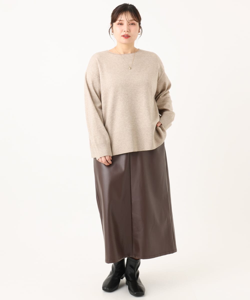 OLFLA07079 eur3(エウルキューブ) 【大きいサイズ】ボクシーシルエットニット ベージュ(82)（WEB限定カラー）