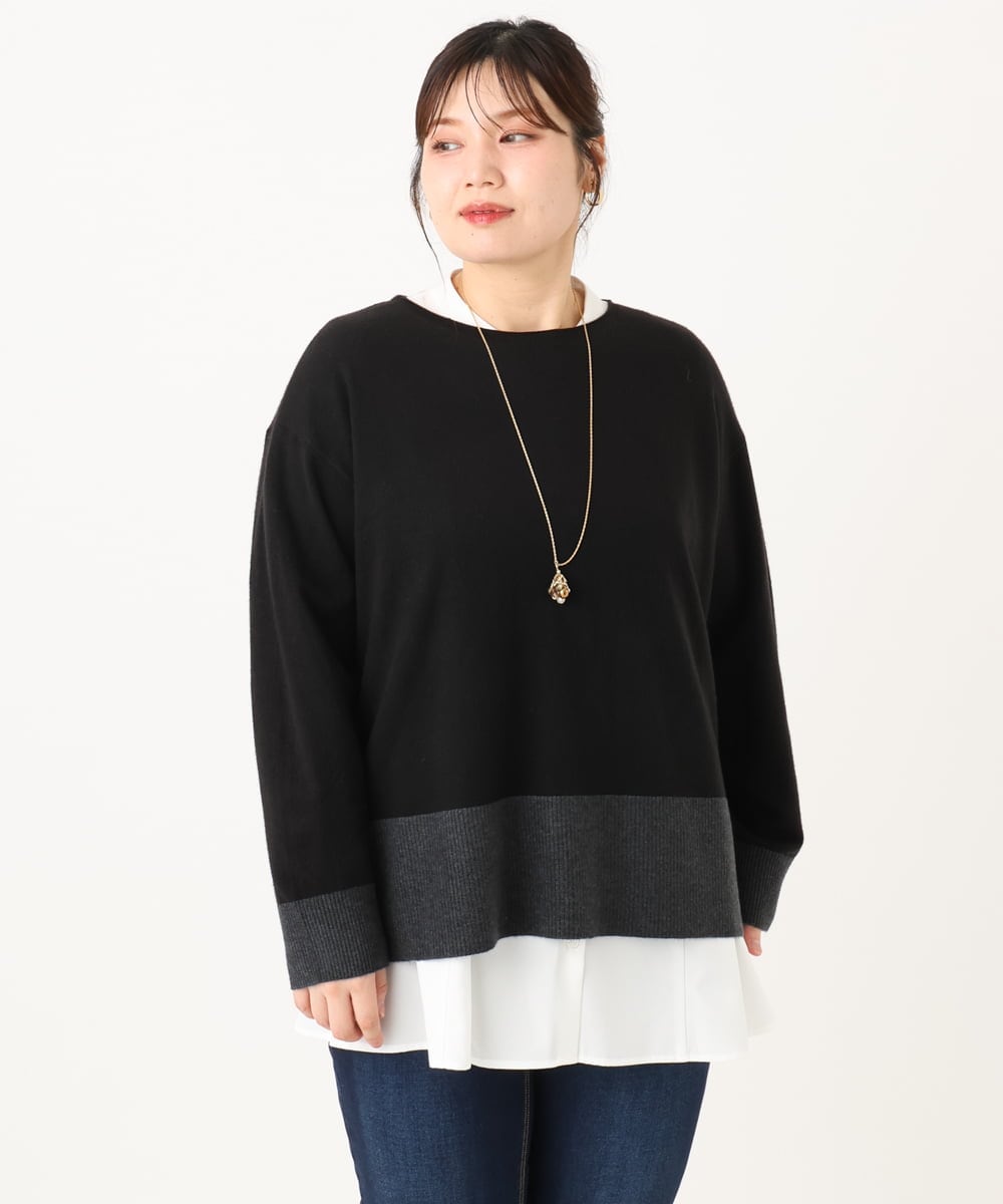 OLFLA07079 eur3(エウルキューブ) 【大きいサイズ】ボクシーシルエットニット ブラック(94)