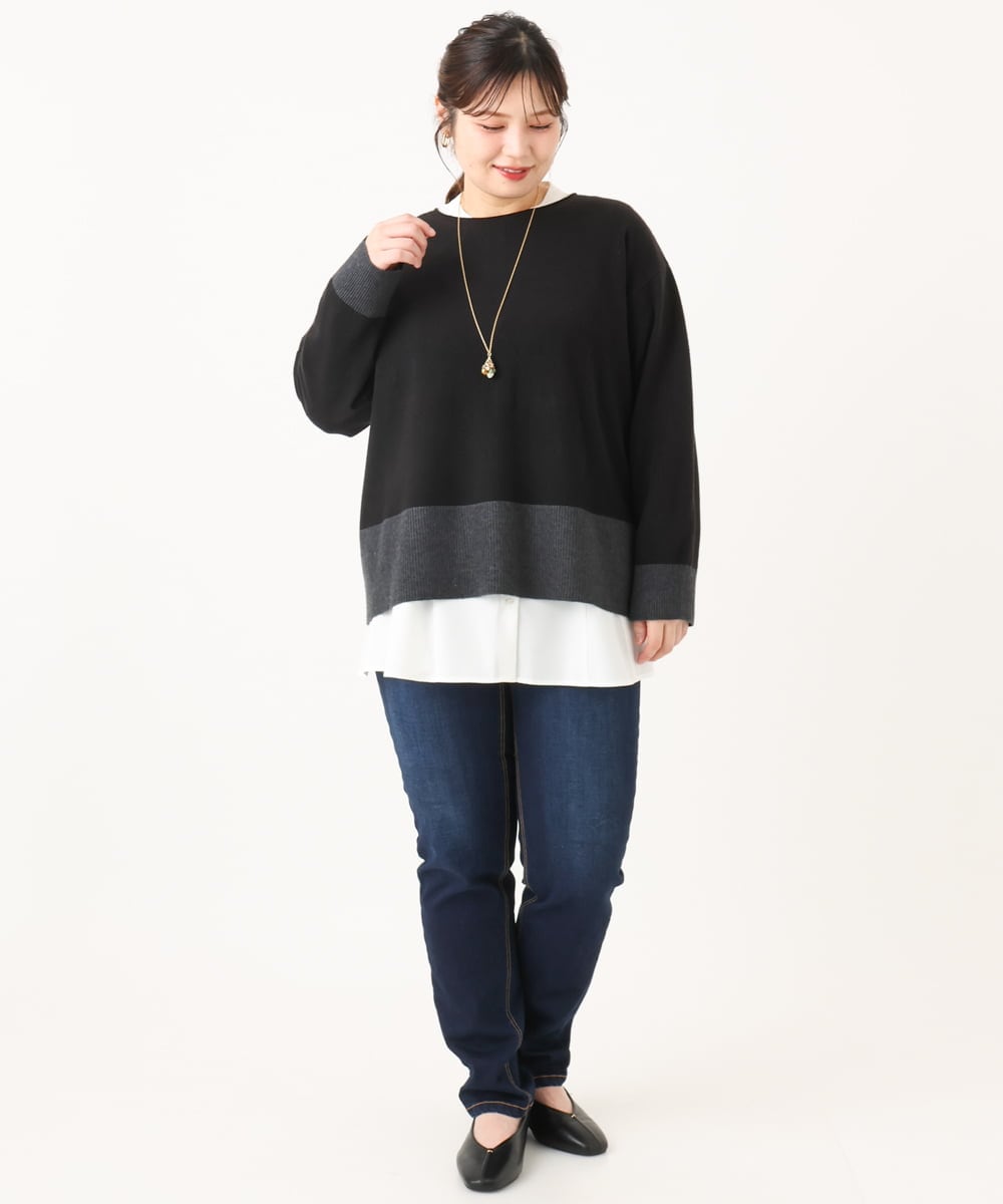 OLFLA07079 eur3(エウルキューブ) 【大きいサイズ】ボクシーシルエットニット ブラック(94)