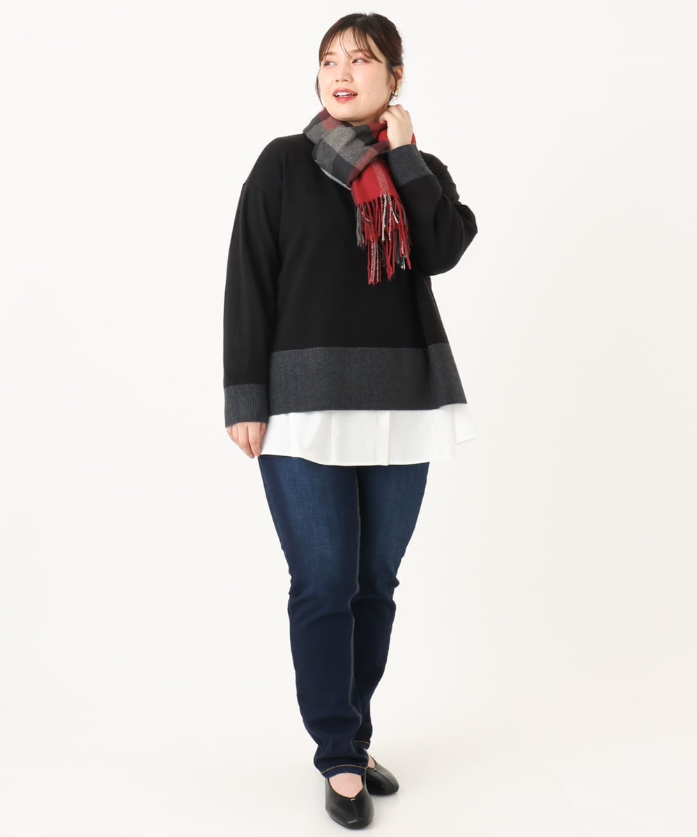 OLFLA07079 eur3(エウルキューブ) 【大きいサイズ】ボクシーシルエットニット ブラック(94)