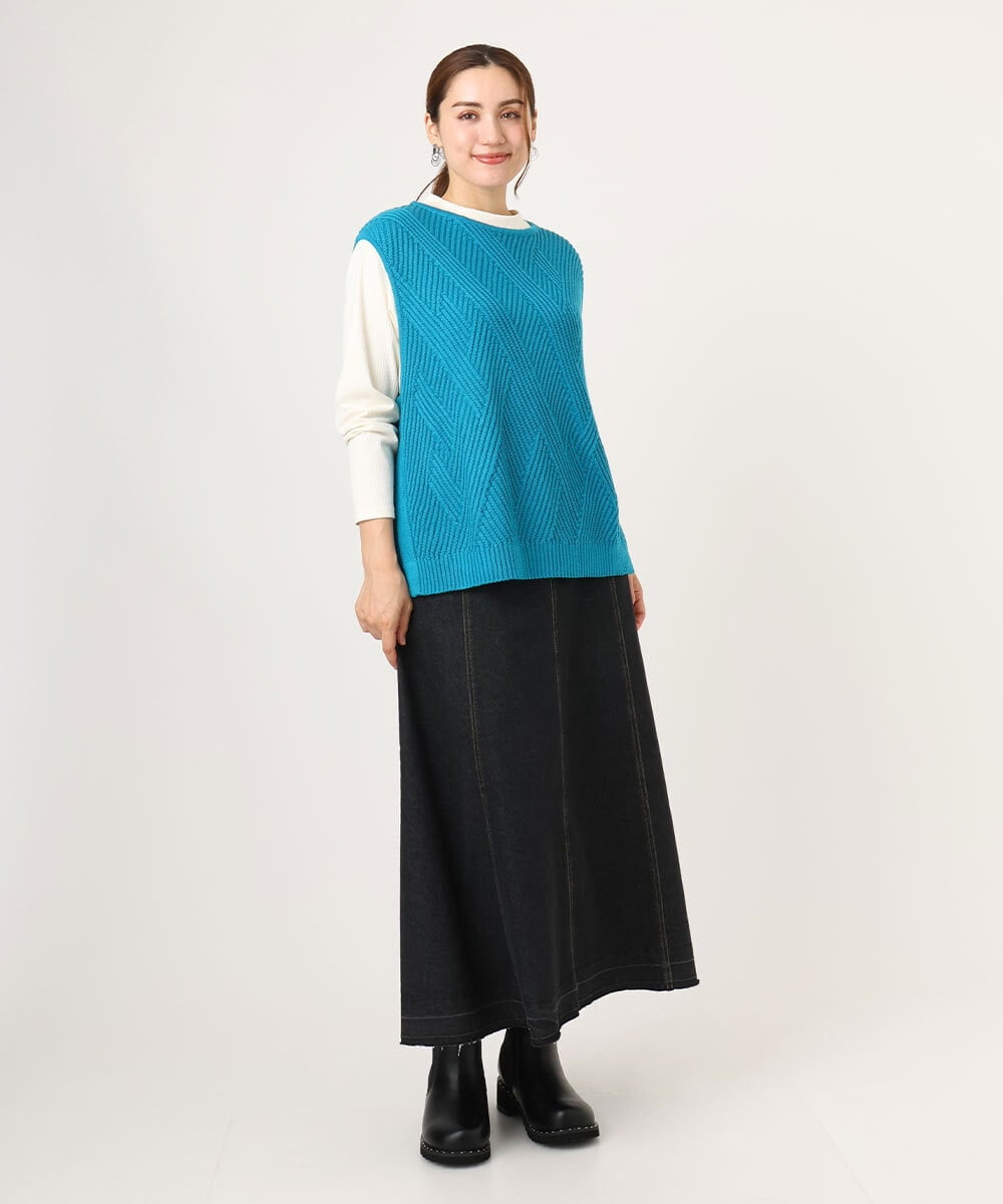 OLFLA08089 eur3(エウルキューブ) 【大きいサイズ】サイドスリットケーブルベスト ブルー(55)