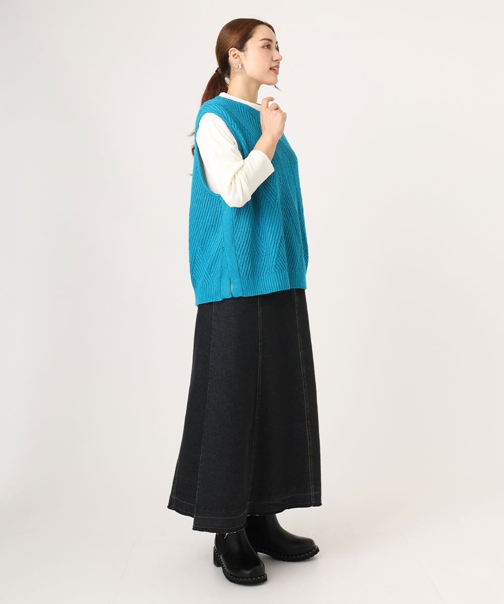 OLFLA08089 eur3(エウルキューブ) 【大きいサイズ】サイドスリットケーブルベスト ブルー(55)