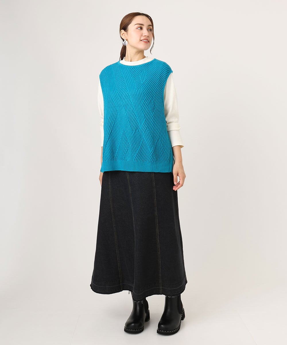 OLFLA08089 eur3(エウルキューブ) 【大きいサイズ】サイドスリットケーブルベスト ブルー(55)