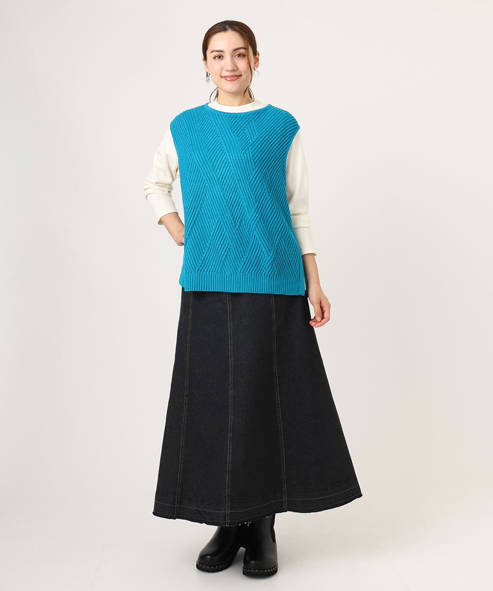 OLFLA08089 eur3(エウルキューブ) 【大きいサイズ】サイドスリットケーブルベスト ブルー(55)