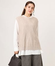 OLFLA08089 eur3(エウルキューブ) 【WEB先行販売】【大きいサイズ】アシメケーブルベスト ベージュ(82)
