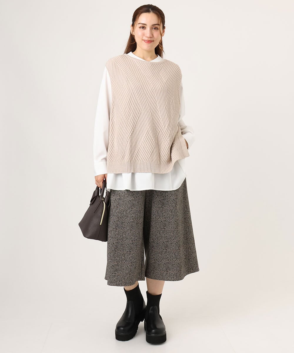 OLFLA08089 eur3(エウルキューブ) 【WEB先行販売】【大きいサイズ】アシメケーブルベスト ベージュ(82)