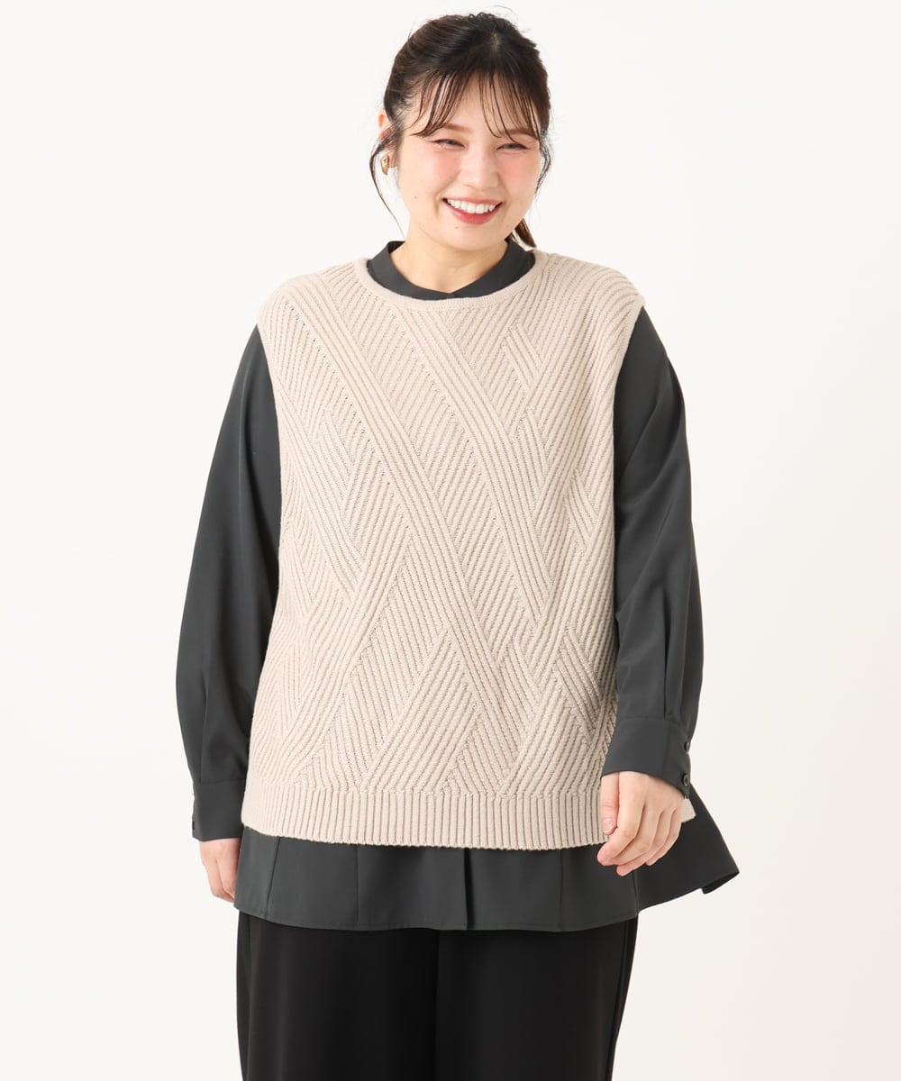 OLFLA08089 eur3(エウルキューブ) 【WEB先行販売】【大きいサイズ】アシメケーブルベスト ベージュ(82)