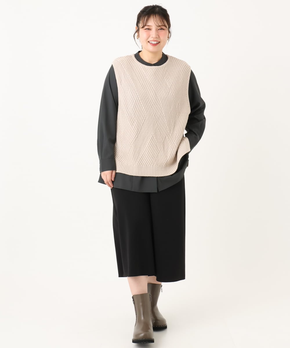 OLFLA08089 eur3(エウルキューブ) 【WEB先行販売】【大きいサイズ】アシメケーブルベスト ベージュ(82)
