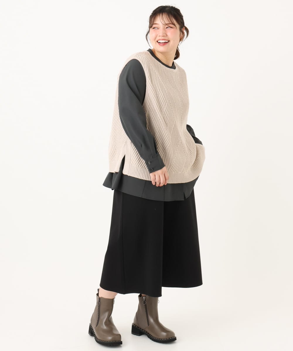 OLFLA08089 eur3(エウルキューブ) 【WEB先行販売】【大きいサイズ】アシメケーブルベスト ベージュ(82)